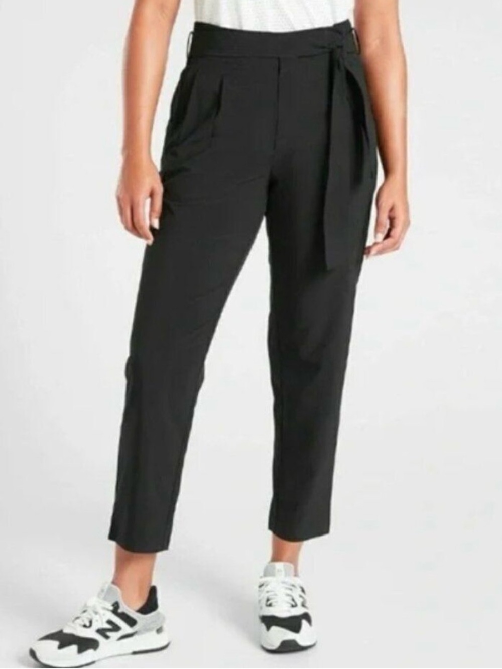 Athleta Black Cropped Tie-Waist Ankle Pants with Pleats